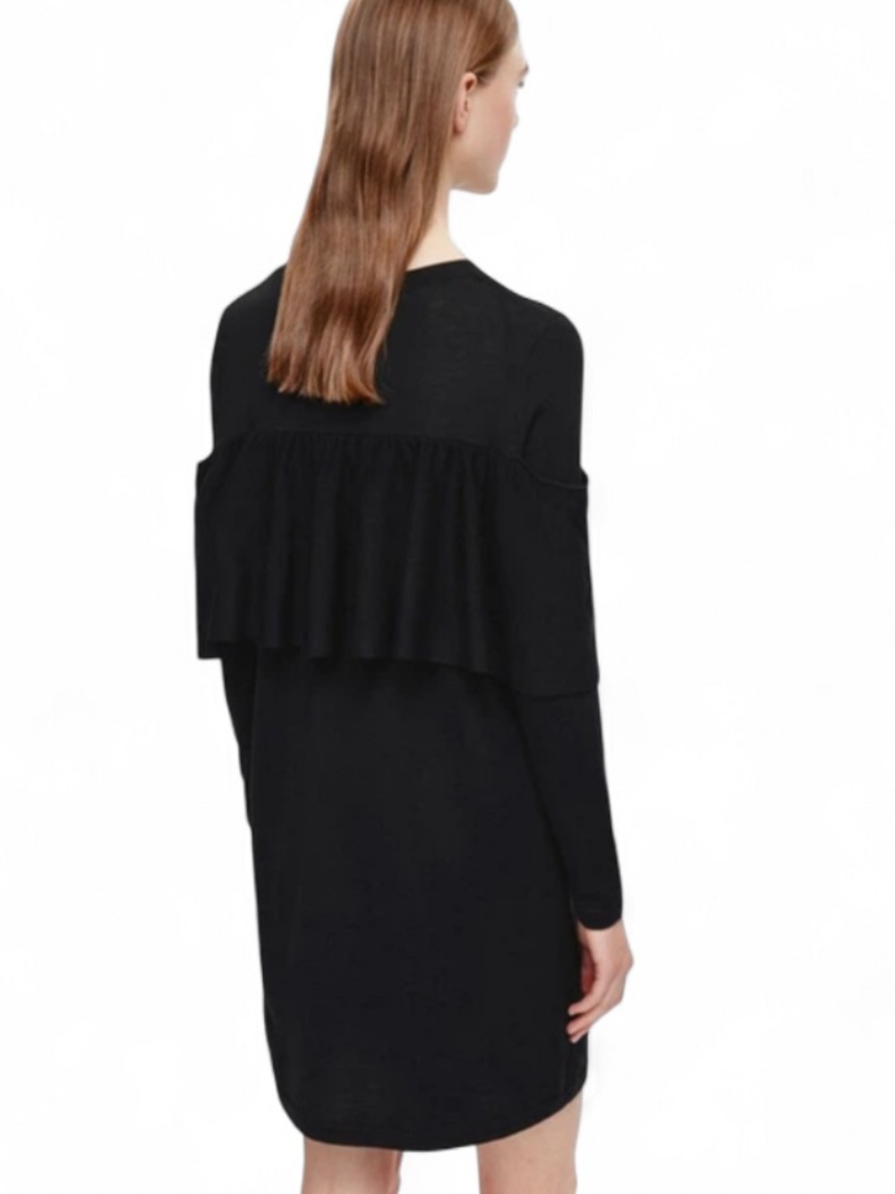 COS Black Long-Sleeve Ruffle Back Dress